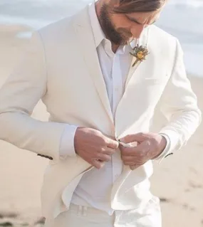 2022 New Ivory Peaked Lapel One Button Men Suit For Wedding Slim Fit Tuxedos Masculino Summer Mens Suitsjacketpants