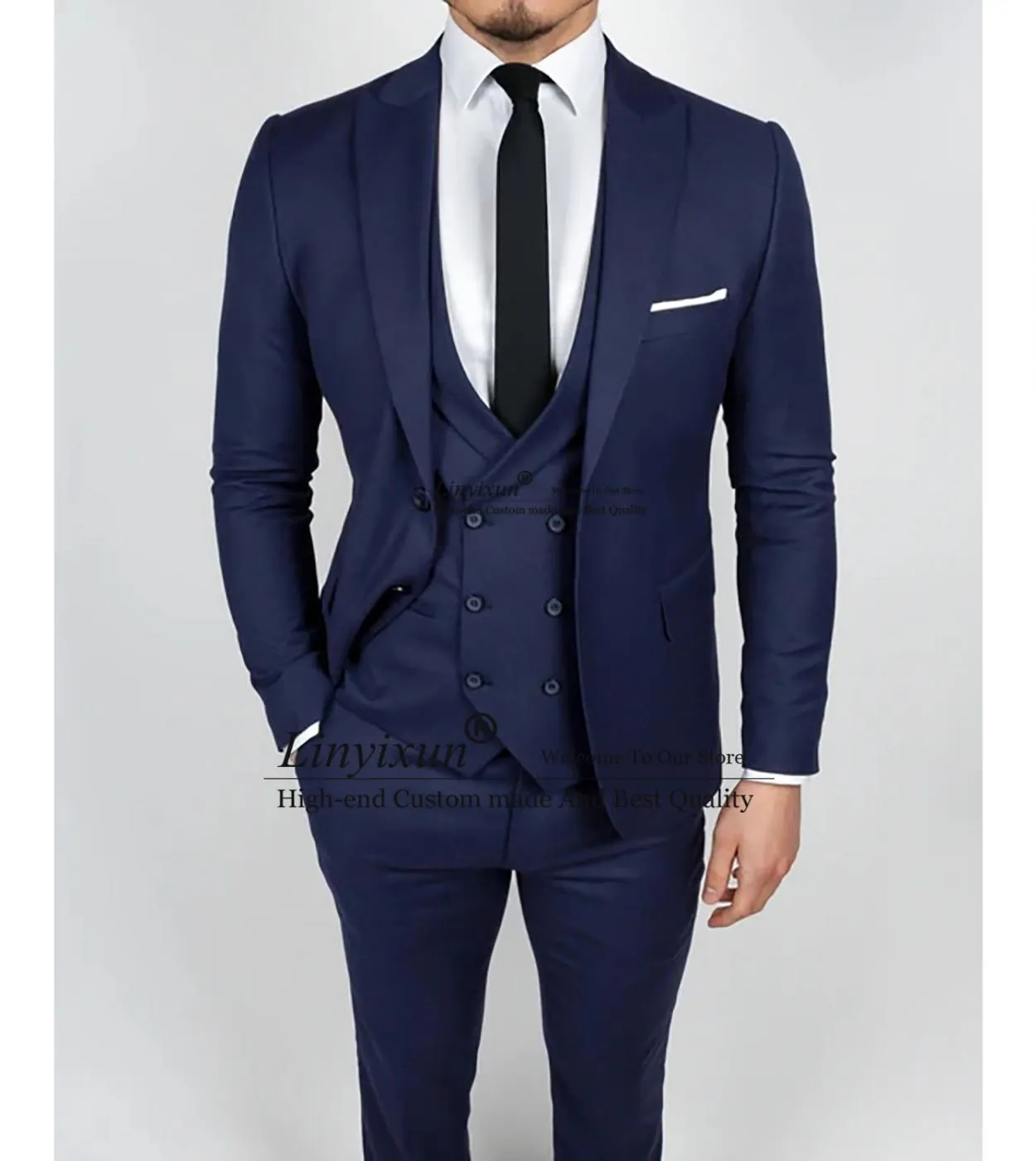 Abiti da uomo casual blu scuro Blazer da lavoro professionale Slim Wedding Groom Tuxedo 3 pezzi Giacca Gilet Pantaloni Set Terno