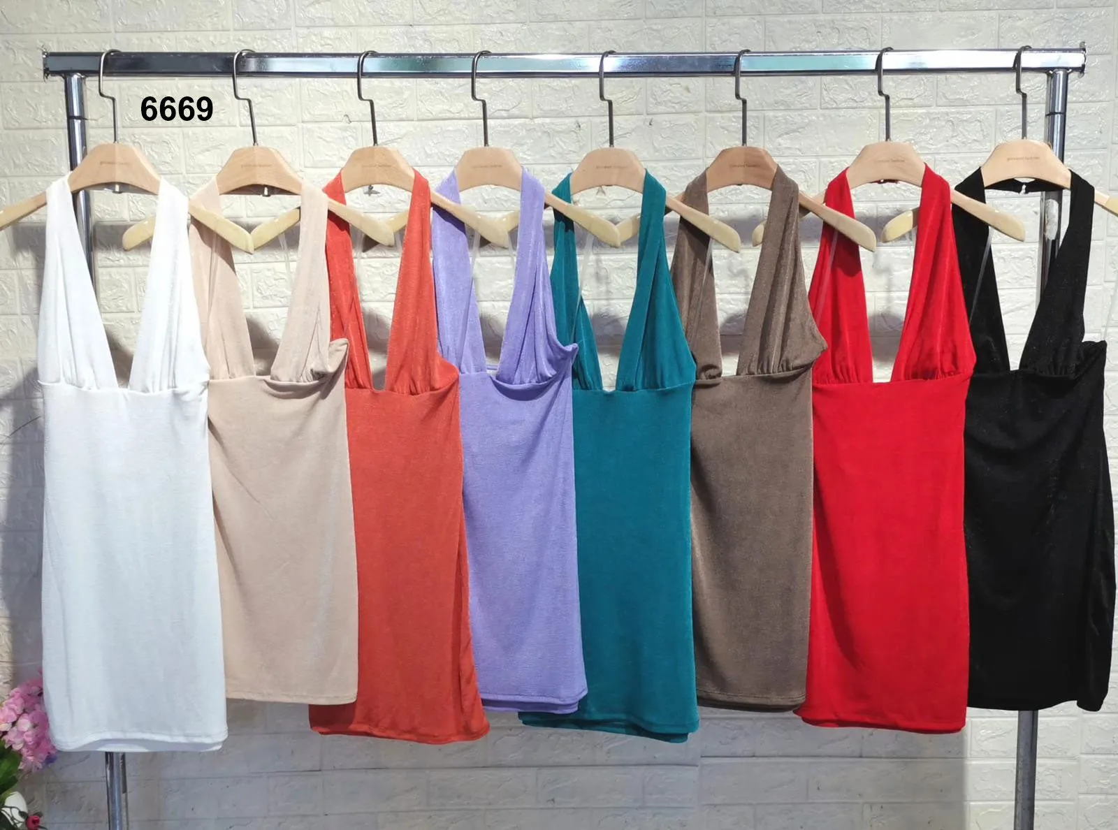Abito Corto Sensuale Aderente Scollo V Allacciato al Collo Vestito Estate Mare Schiena Scoperta in 8 Colori - 6669