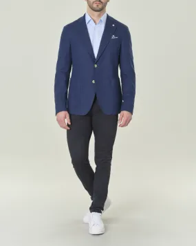 Blazer blu indaco in puro cotone micro armatura