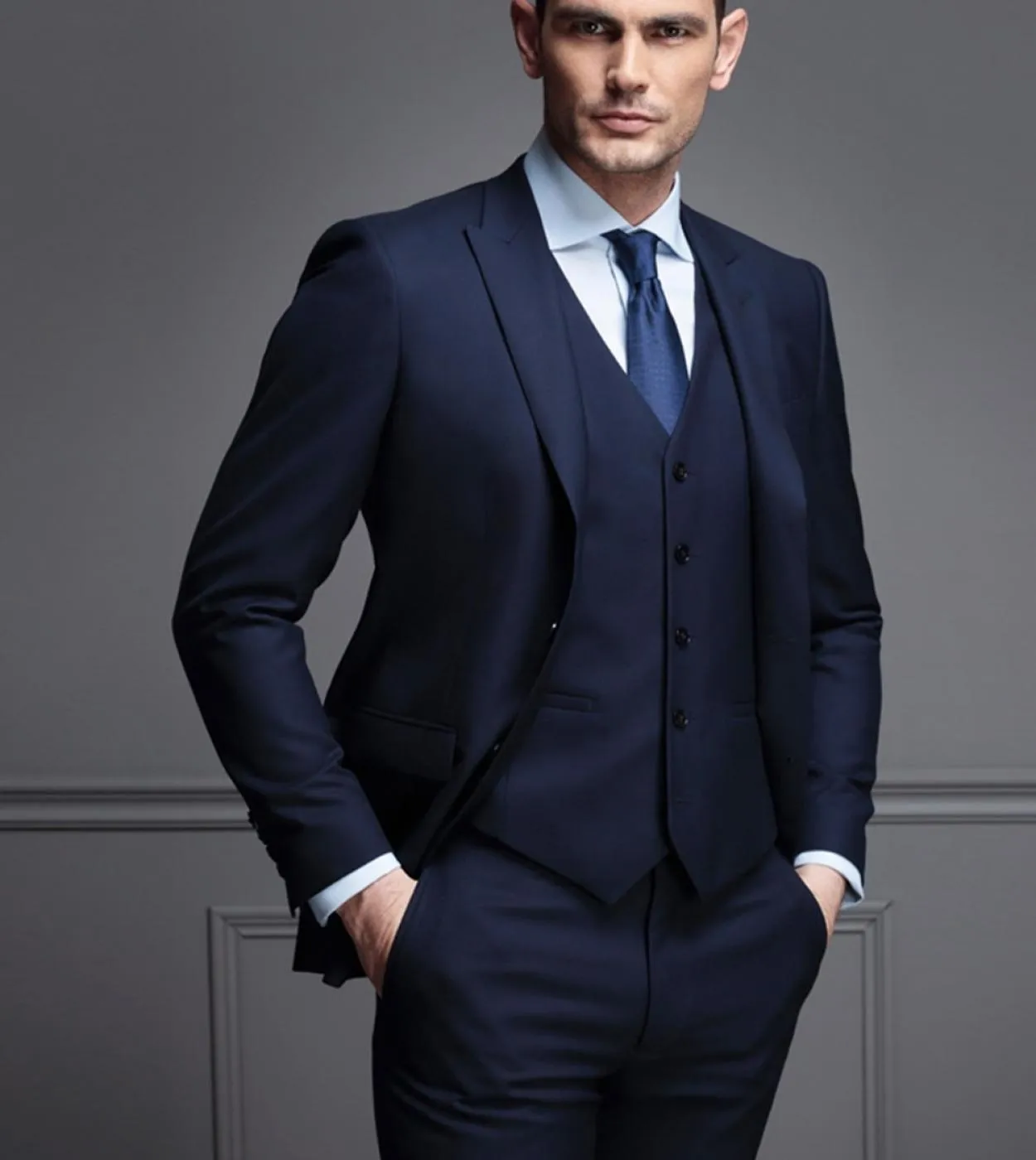 Classic Navy Blue Men Suits Custom Made Formal Suit  Men Two Button Wedding Groom Slim Fit Tuxedos Terno jacketpants