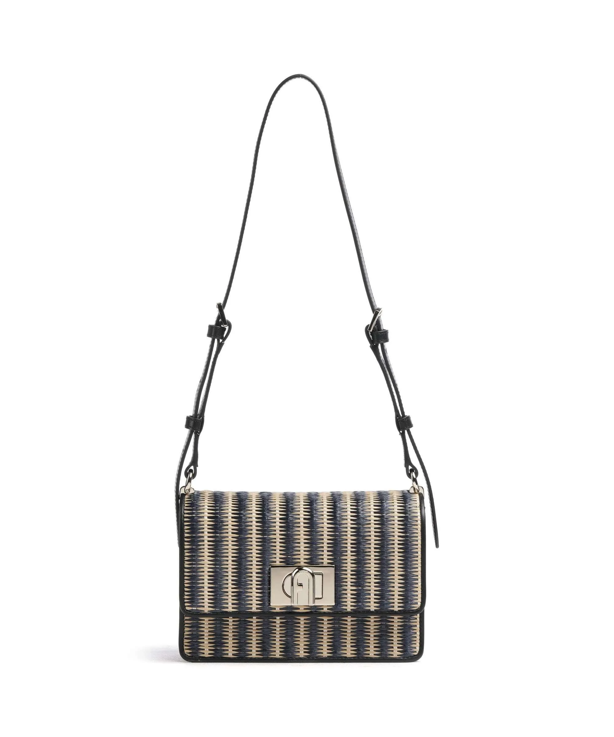  Furla 1927 Mini Borsa a spalla libro, pelle a grana fine nero/beige  