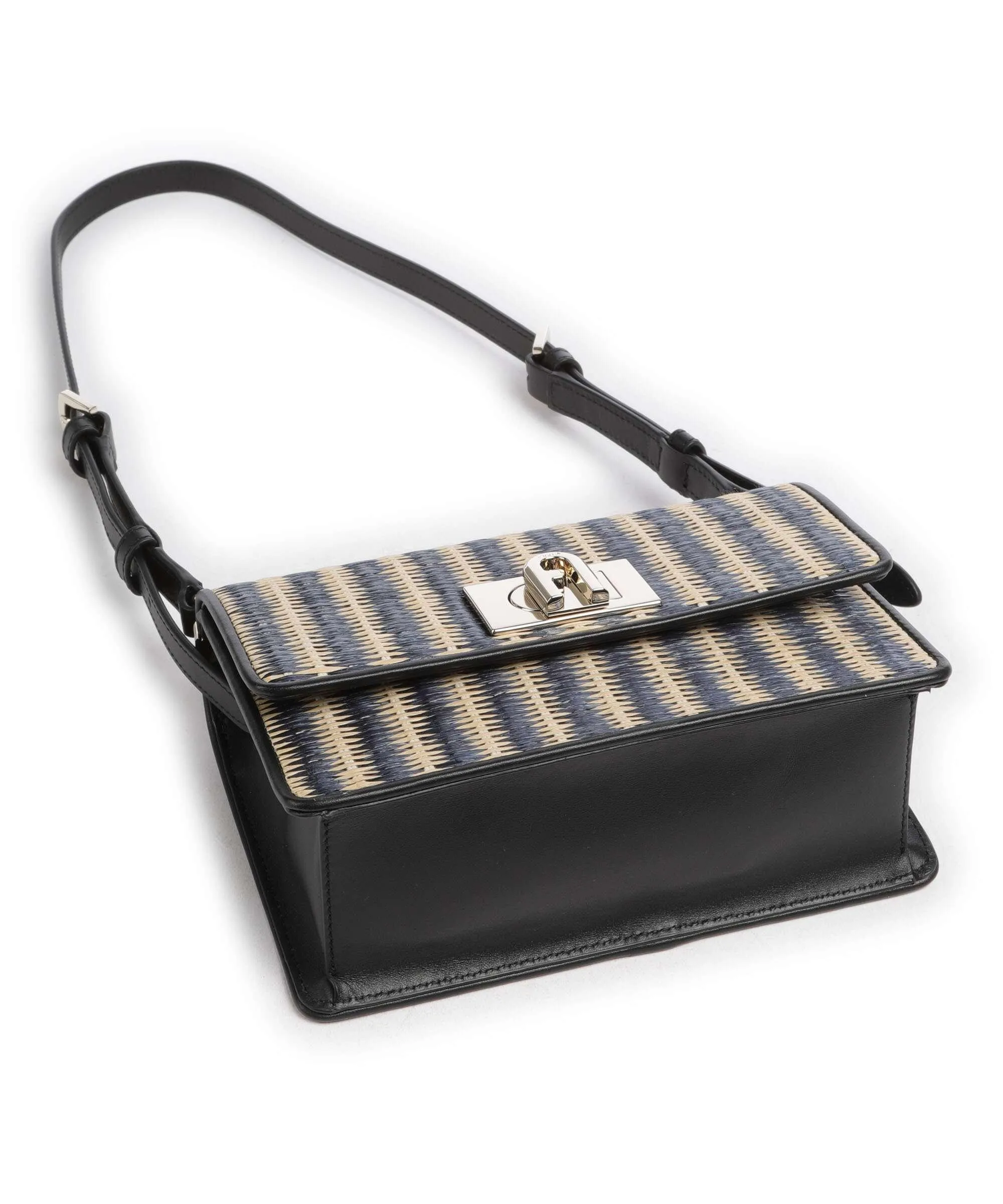  Furla 1927 Mini Borsa a spalla libro, pelle a grana fine nero/beige  