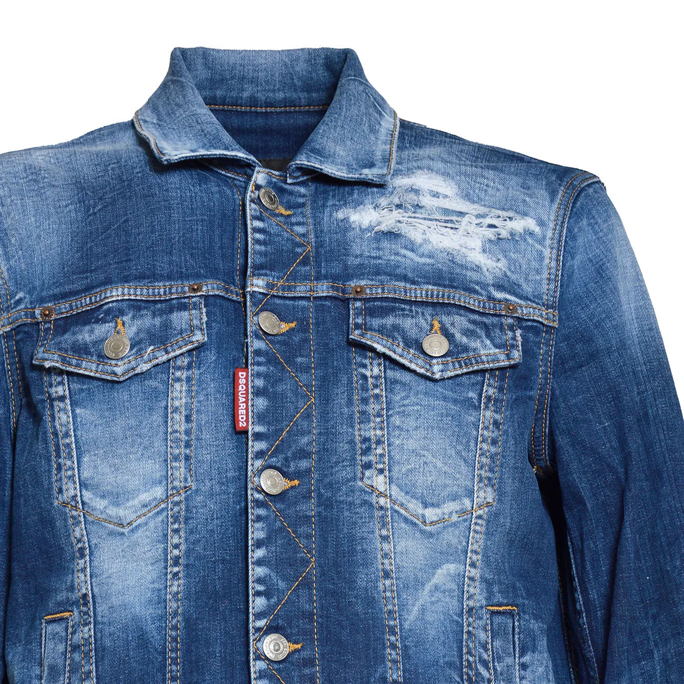Giubbotto Ripped Cast Dan in denim blu con usure Dsquared2