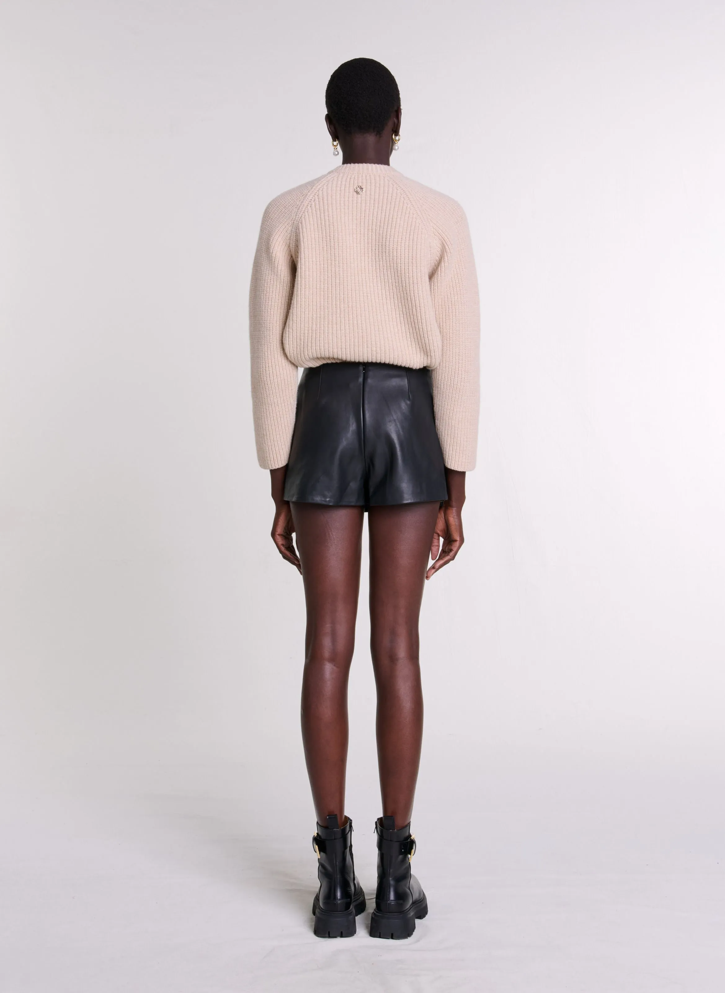  MAJE   Gonna corta in pelle | Nero