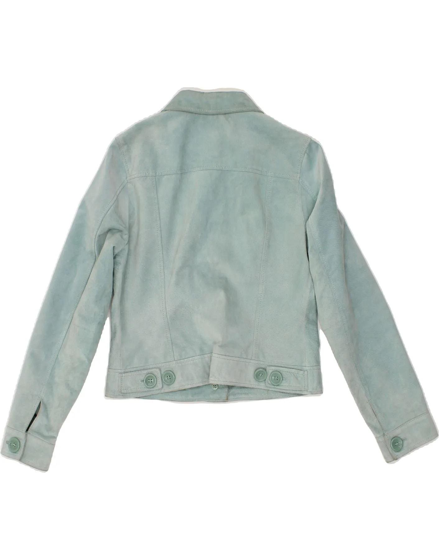 MARKS & SPENCER Womens 5 Button Bomber Jacket UK 12 Medium Blue Suede