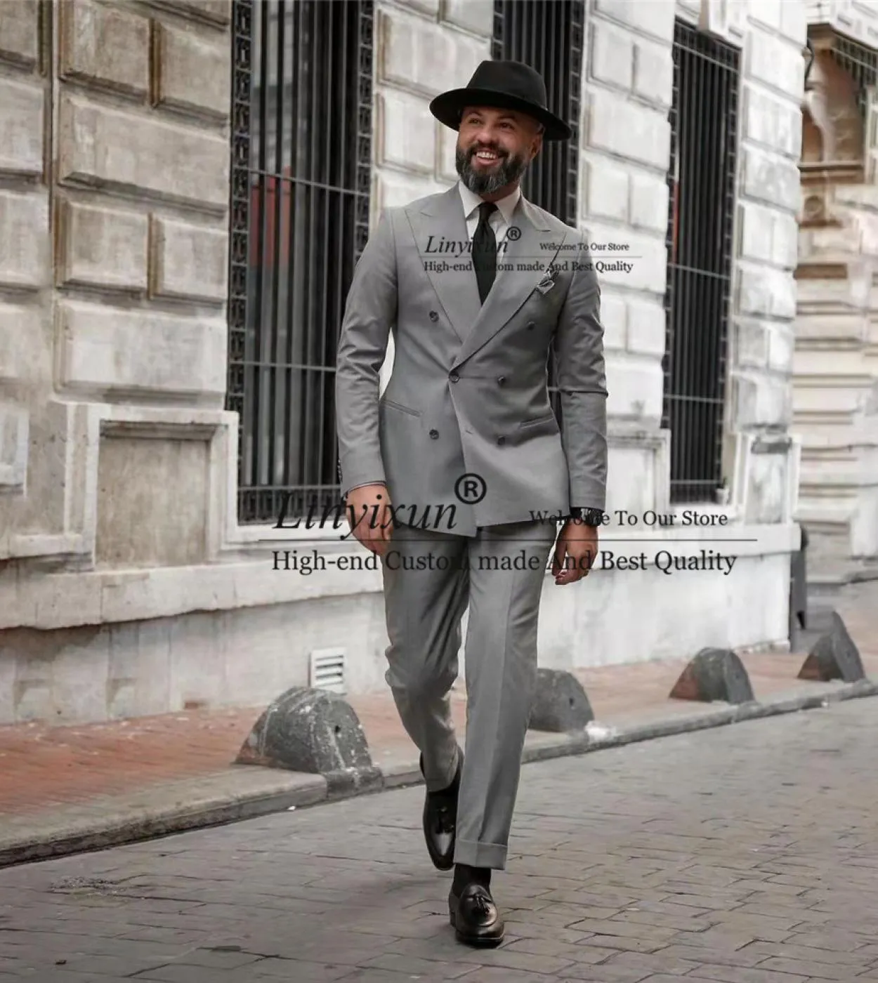 Men Double Breasted Suits  Grey Double Breasted Suit  Wedding Groom Tuxedo  Fashion