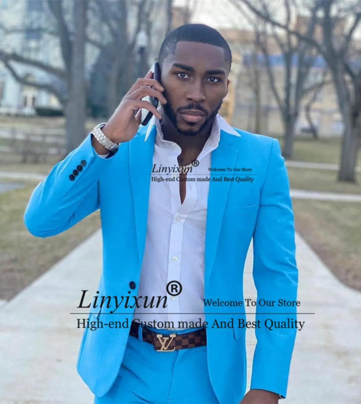 Moda blu Abiti da uomo Blazer formale da lavoro Slim Fit Matrimonio Sposo Smoking Banchetto Terno Masculino Giacca da 2 pezzi