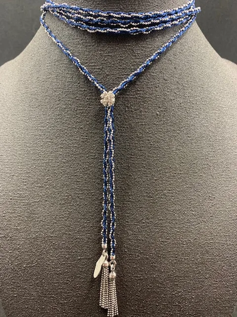 PF MILANOJEWELS collana très chic slim  seta blu, argento rodio
