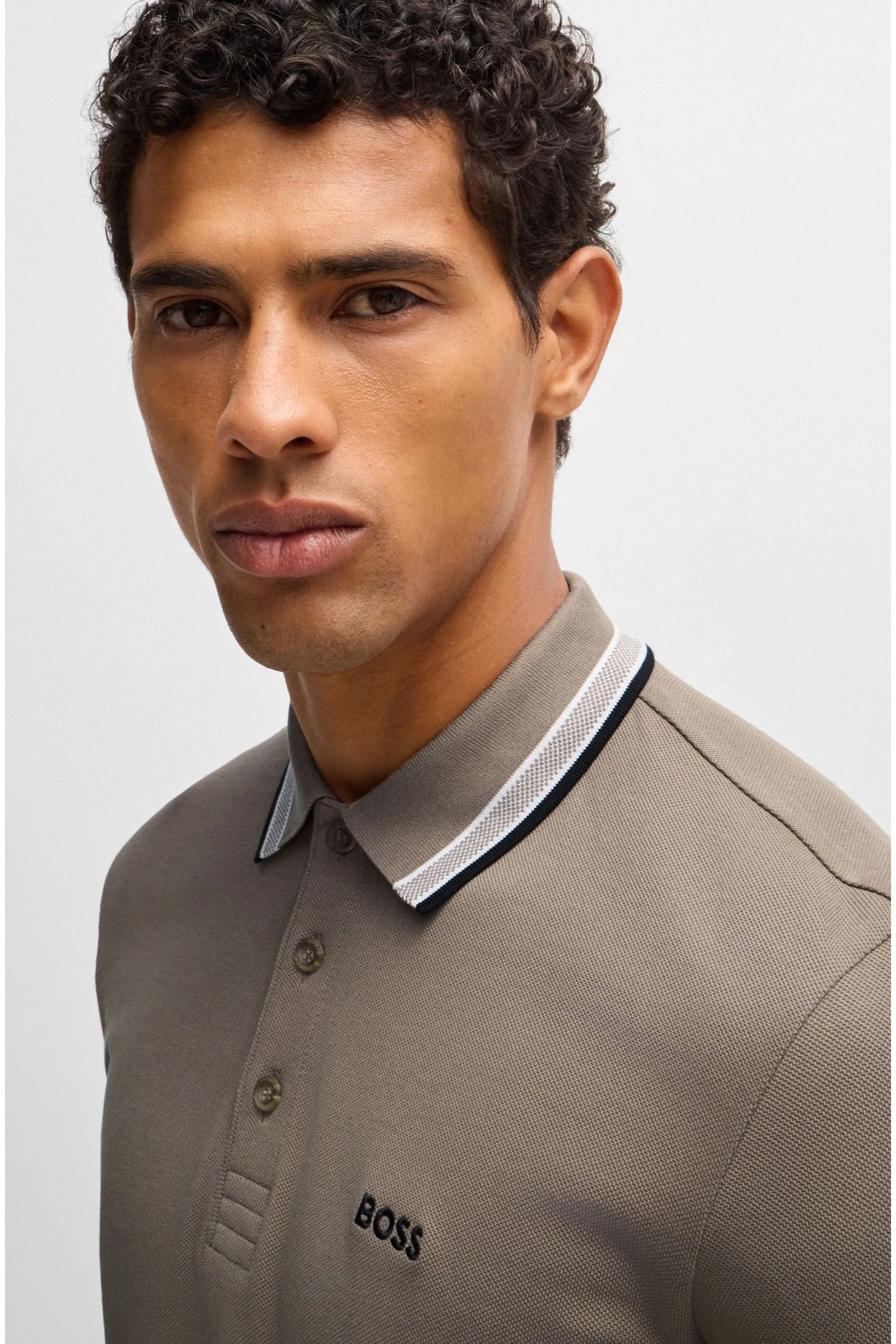 Polo Boss con logo a contrasto in piquet di cotone    