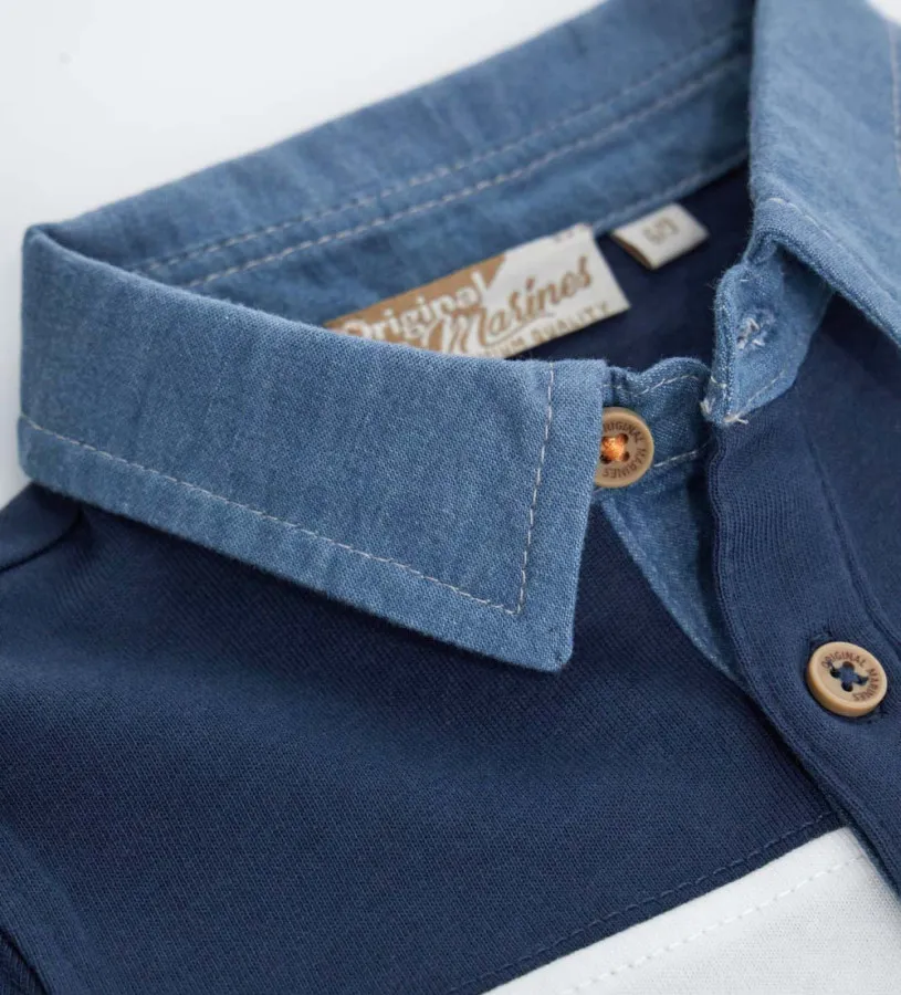 --Polo con collo denim-