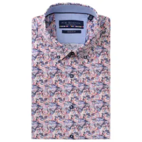 R.B. Boston regular fit 100% katoen button down korte mouw overhemd met print Rood