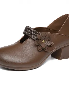 Retro 2022 Nuovo Autunno Fiore Fatto A Mano Scarpe di Cuoio Genuini Scarpe Moda Donna Scarpe Tacco Alto Delle Donne Antiscivolo