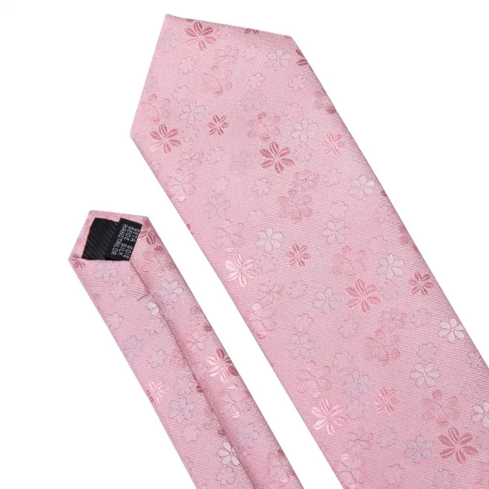 Set di cravatta, fazzoletto da taschino e gemelli rosa floreale