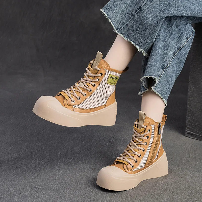 Stivali casual con plateau in pelle mesh traspirante da donna