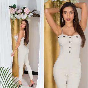 Tuta sexy con bottoni decorativi TT271 beige