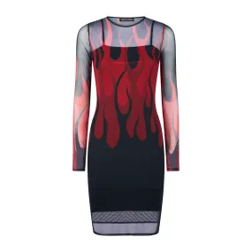 Vestito Donna Flames Dress Black/red