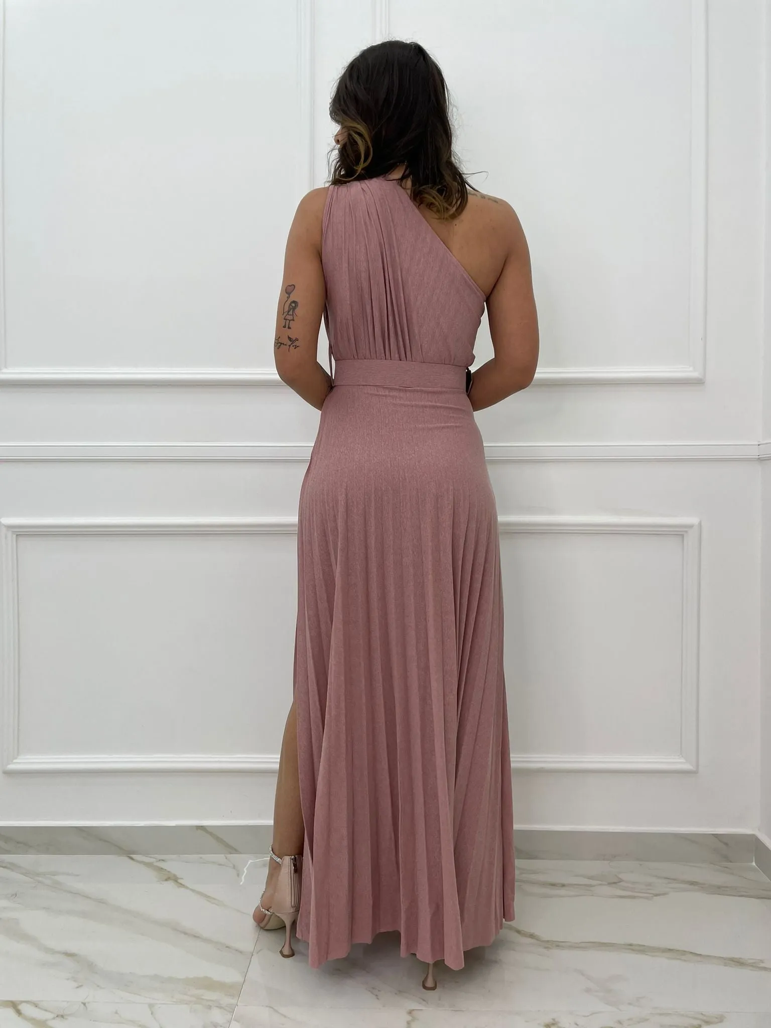 Vestito lungo lurex con spacco laterale profondo